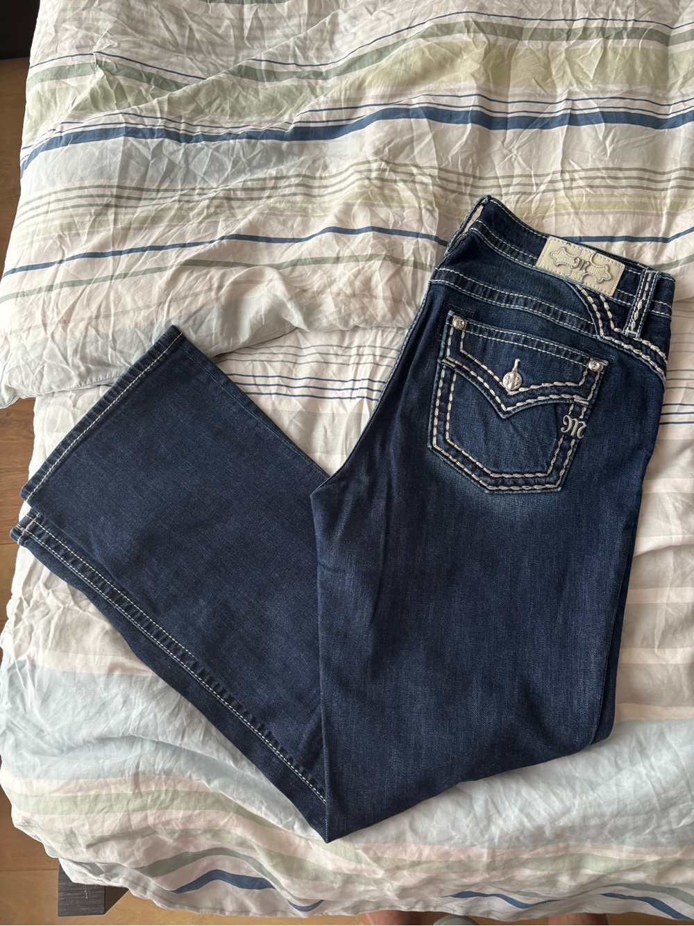 Miss Me Dark Blue Bootcut Jeans with Embroidered Back Pockets